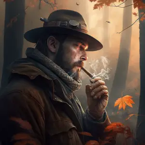 Elcaan a hunter smoking a cigar in a fall forest 5dd53cd4 3e98 4484 ab18 1ad07d9c39e1