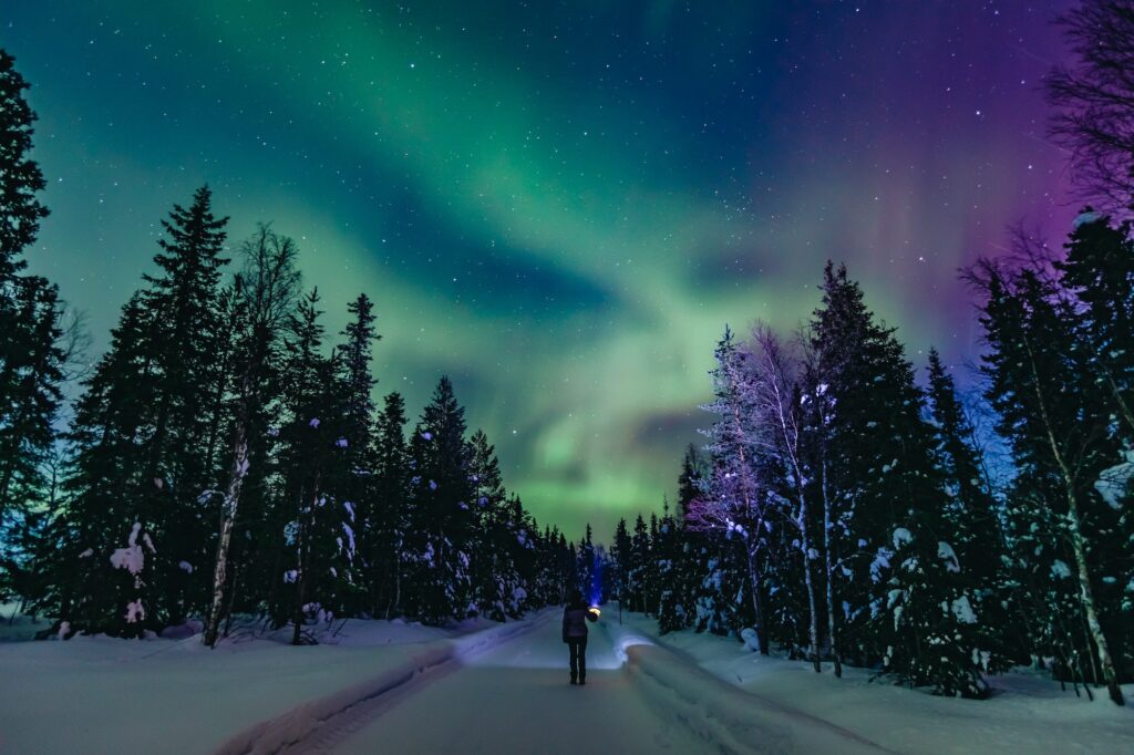 Colorful polar arctic Northern lights Aurora Borealis activity